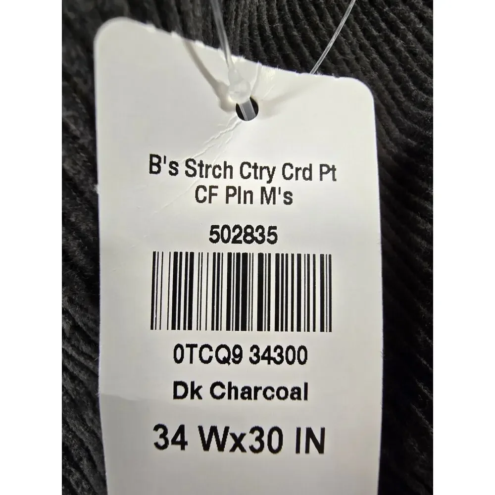 LL Bean Mens Stretch Country Corduroy Pants Dark Charcoal Classic Fit 34X30 NWT